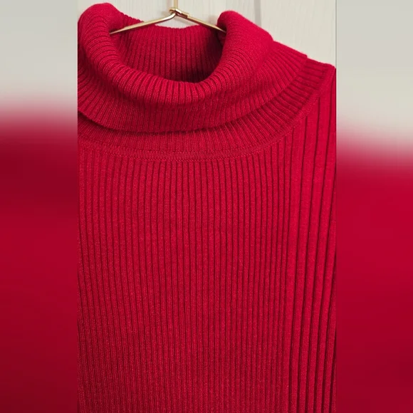 Macy's Red Turtleneck Sweater with Ribbed Texture Long Sleeves Nwt Large - Picture 2 of 9